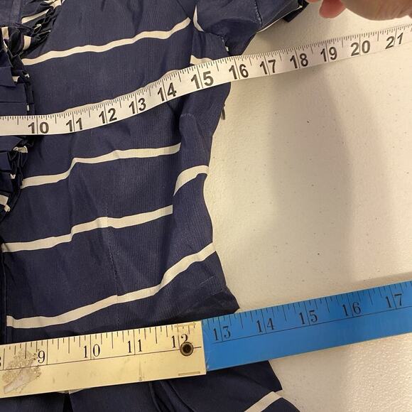 Kate Spade Short Sleeve 100% Silk Luxury Midi Shirt dress Navy White Striped Sz4 - Picture 2 of 12